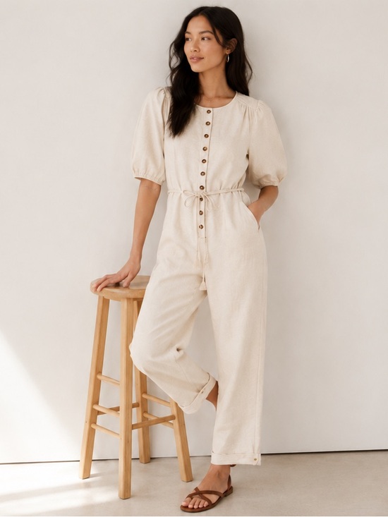 Madewell Pants - Madewell Women's Linen Blend Jumpsuit Puff-Sleeve Tassel-Tie Ivory Sz Medium NWT